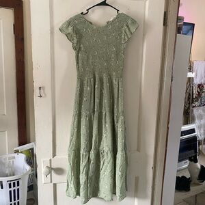 Sage Green Floral Midi Dress